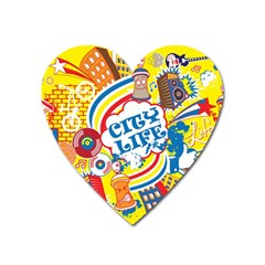 Colorful City Life Horizontal Seamless Pattern Urban City Heart Magnet by Simbadda