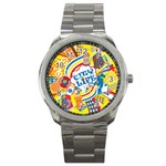 Colorful City Life Horizontal Seamless Pattern Urban City Sport Metal Watch Front