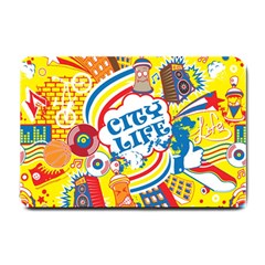 Colorful City Life Horizontal Seamless Pattern Urban City Small Doormat by Simbadda