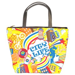 Colorful City Life Horizontal Seamless Pattern Urban City Bucket Bag by Simbadda