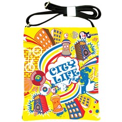 Colorful City Life Horizontal Seamless Pattern Urban City Shoulder Sling Bag by Simbadda