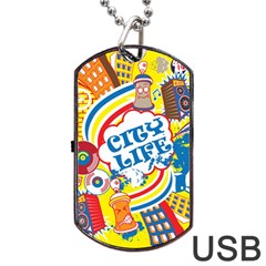 Colorful City Life Horizontal Seamless Pattern Urban City Dog Tag Usb Flash (one Side) by Simbadda