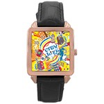 Colorful City Life Horizontal Seamless Pattern Urban City Rose Gold Leather Watch  Front