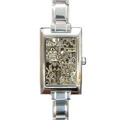 Four Hand Drawn City Patterns Rectangle Italian Charm Watch by Simbadda