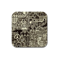 Four Hand Drawn City Patterns Rubber Square Coaster (4 Pack) by Simbadda