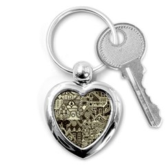 Four Hand Drawn City Patterns Key Chain (heart) by Simbadda