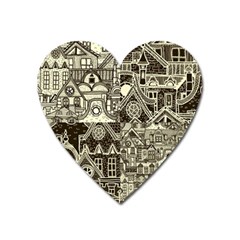 Four Hand Drawn City Patterns Heart Magnet by Simbadda