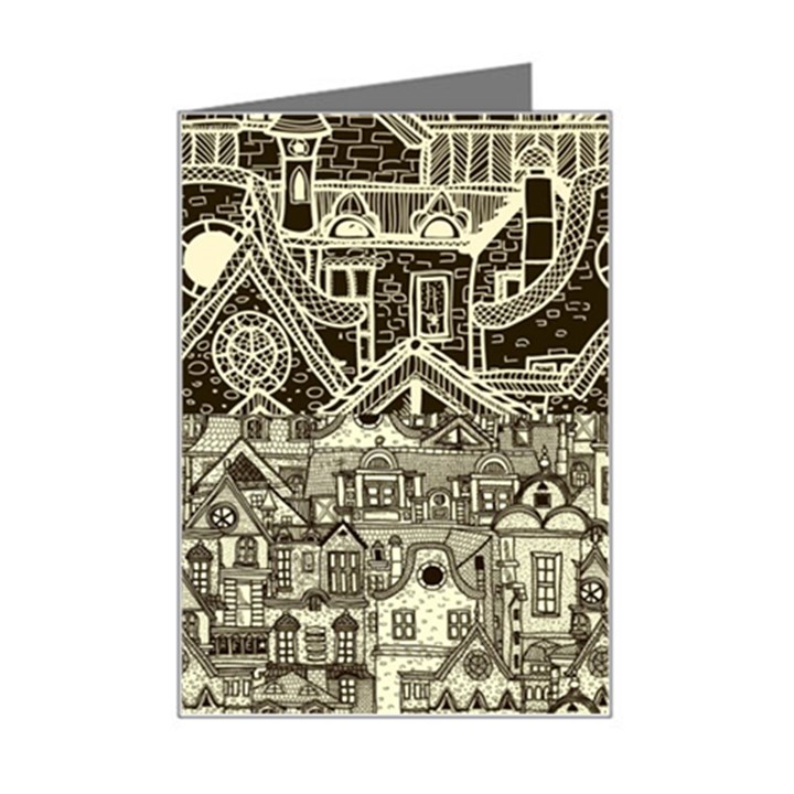 Four Hand Drawn City Patterns Mini Greeting Card