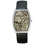 Four Hand Drawn City Patterns Barrel Style Metal Watch Front