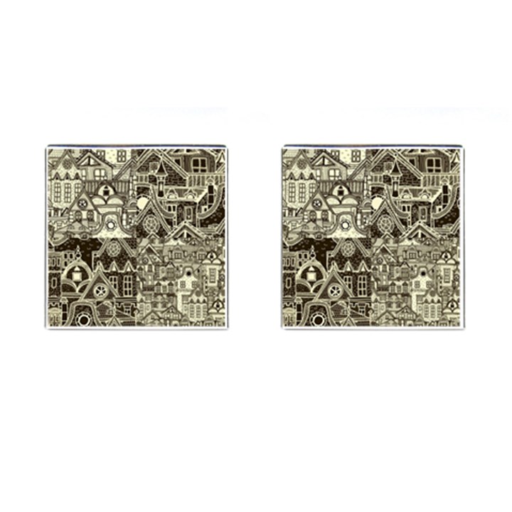 Four Hand Drawn City Patterns Cufflinks (Square)