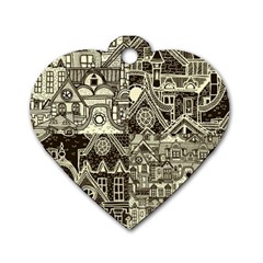 Four Hand Drawn City Patterns Dog Tag Heart (one Side) by Simbadda