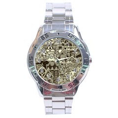 Four Hand Drawn City Patterns Stainless Steel Analogue Watch by Simbadda