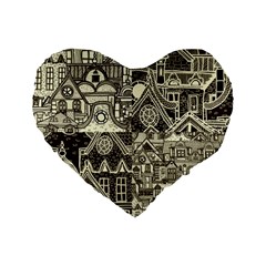 Four Hand Drawn City Patterns Standard 16  Premium Heart Shape Cushions by Simbadda