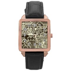 Four Hand Drawn City Patterns Rose Gold Leather Watch  by Simbadda