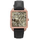 Four Hand Drawn City Patterns Rose Gold Leather Watch  Front