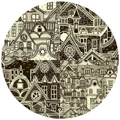 Four Hand Drawn City Patterns Wooden Puzzle Round by Simbadda