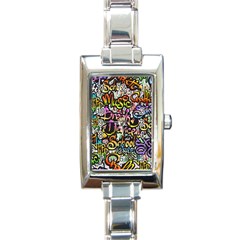 Graffiti Word Seamless Pattern Rectangle Italian Charm Watch by Simbadda