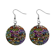 Graffiti Word Seamless Pattern Mini Button Earrings by Simbadda