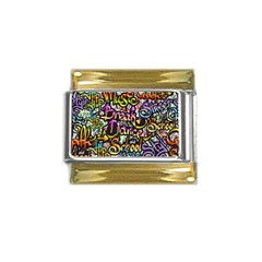 Graffiti Word Seamless Pattern Gold Trim Italian Charm (9mm) by Simbadda