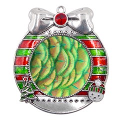 Beautiful Peacock Metal X mas Ribbon With Red Crystal Round Ornament