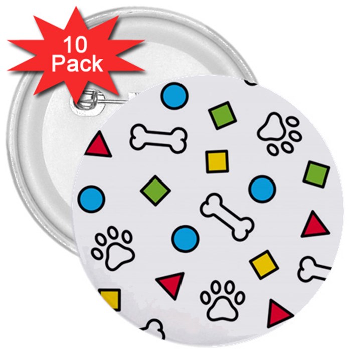 Dog Paw Seamless Pattern Foot Print Bone 3  Buttons (10 pack) 