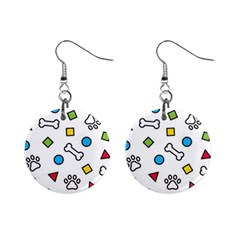 Dog Paw Seamless Pattern Foot Print Bone Mini Button Earrings by Simbadda