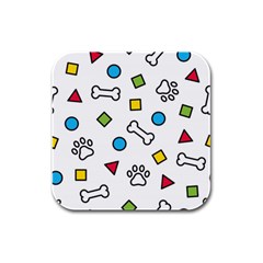 Dog Paw Seamless Pattern Foot Print Bone Rubber Square Coaster (4 Pack) by Simbadda