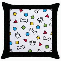 Dog Paw Seamless Pattern Foot Print Bone Throw Pillow Case (black) by Simbadda