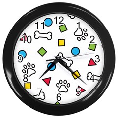 Dog Paw Seamless Pattern Foot Print Bone Wall Clock (black) by Simbadda