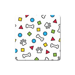 Dog Paw Seamless Pattern Foot Print Bone Square Magnet by Simbadda