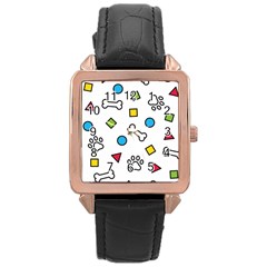 Dog Paw Seamless Pattern Foot Print Bone Rose Gold Leather Watch  by Simbadda