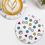 Dog Paw Seamless Pattern Foot Print Bone UV Print Round Tile Coaster Front