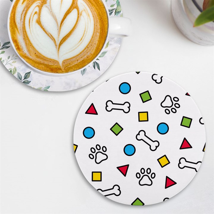 Dog Paw Seamless Pattern Foot Print Bone UV Print Round Tile Coaster