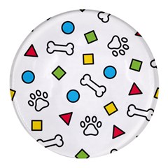 Dog Paw Seamless Pattern Foot Print Bone Round Glass Fridge Magnet (4 Pack)