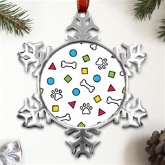 Dog Paw Seamless Pattern Foot Print Bone Metal Small Snowflake Ornament by Simbadda