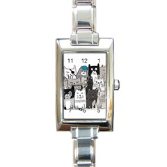 Cute Cat Hand Drawn Cartoon Style Rectangle Italian Charm Watch by Simbadda