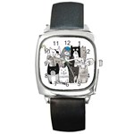 Cute Cat Hand Drawn Cartoon Style Square Metal Watch Front