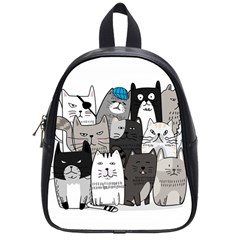 Cute Cat Hand Drawn Cartoon Style School Bag (small) by Simbadda