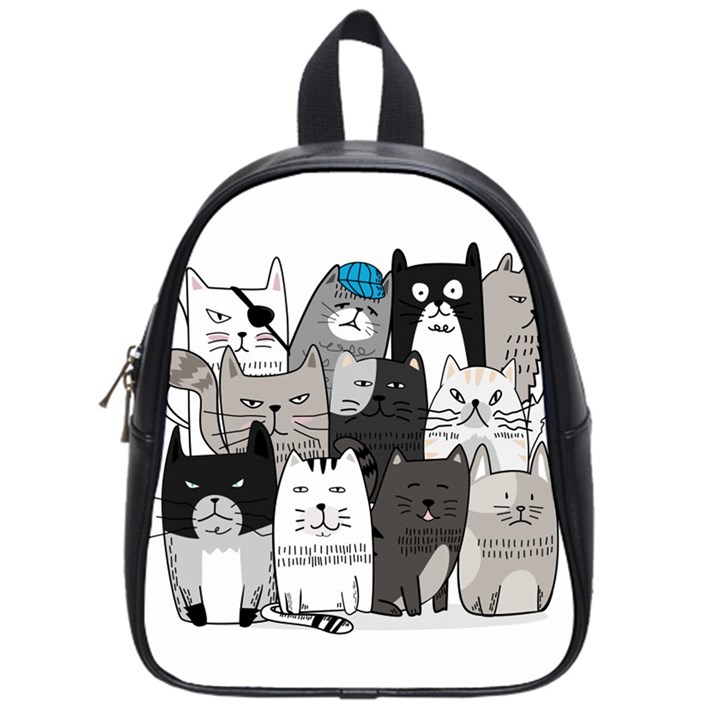 Cute Cat Hand Drawn Cartoon Style School Bag (Small)