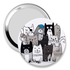 Cute Cat Hand Drawn Cartoon Style 3  Handbag Mirrors by Simbadda