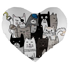 Cute Cat Hand Drawn Cartoon Style Large 19  Premium Heart Shape Cushions by Simbadda