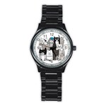 Cute Cat Hand Drawn Cartoon Style Stainless Steel Round Watch Front