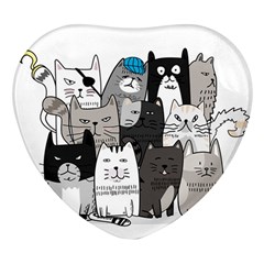 Cute Cat Hand Drawn Cartoon Style Heart Glass Fridge Magnet (4 Pack)