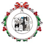 Cute Cat Hand Drawn Cartoon Style Metal X mas Wreath Ribbon Ornament Front