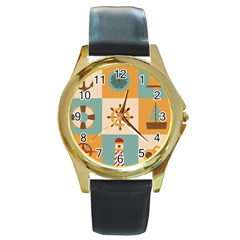 Nautical Elements Collection Round Gold Metal Watch by Simbadda