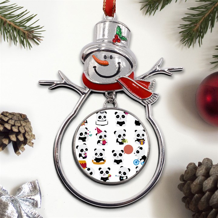 Playing Panda Cartoon Metal Snowman Ornament