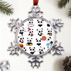 Playing Panda Cartoon Metal Large Snowflake Ornament