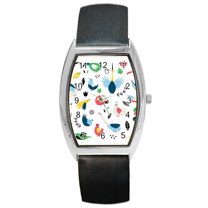 Vector Set Isolates With Cute Bird Scandinavian Style Barrel Style Metal Watch