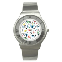 Vector Set Isolates With Cute Bird Scandinavian Style Stainless Steel Watch by Simbadda