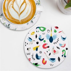 Vector Set Isolates With Cute Bird Scandinavian Style Uv Print Round Tile Coaster by Simbadda